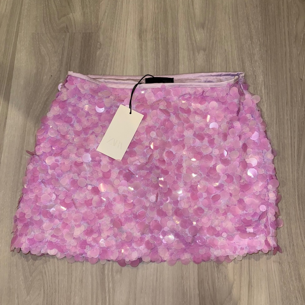 Zara Light Pink Sequin Mini Skirt